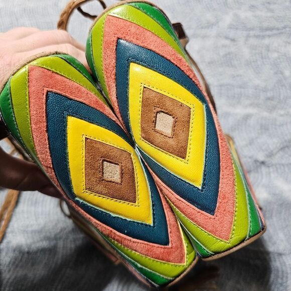 Jimmy Choo "Pearl" Rainbow Leather Espadrill Wedge Heels in EXCELLENT condition - Picture 3 of 9